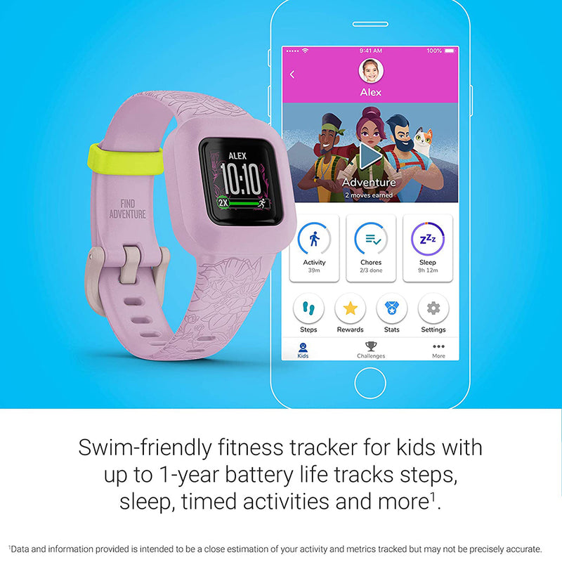 Garmin vivofit jr. 3 Lilac Floral Swim-Friendly Fitness Tracker for Kids Includes Interactive App Experience