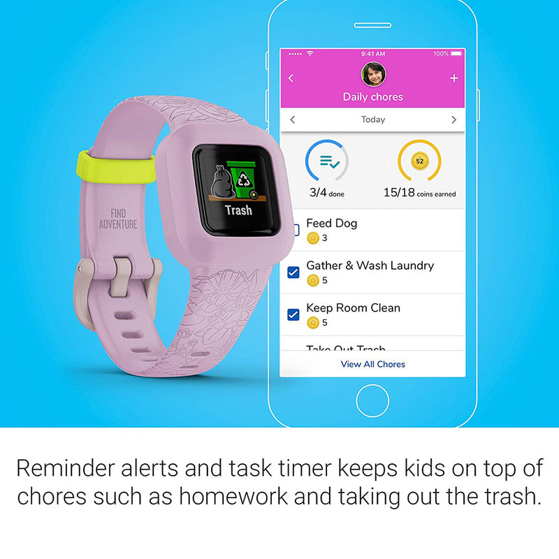 Garmin vivofit jr. 3 Lilac Floral Swim-Friendly Fitness Tracker for Kids Includes Interactive App Experience