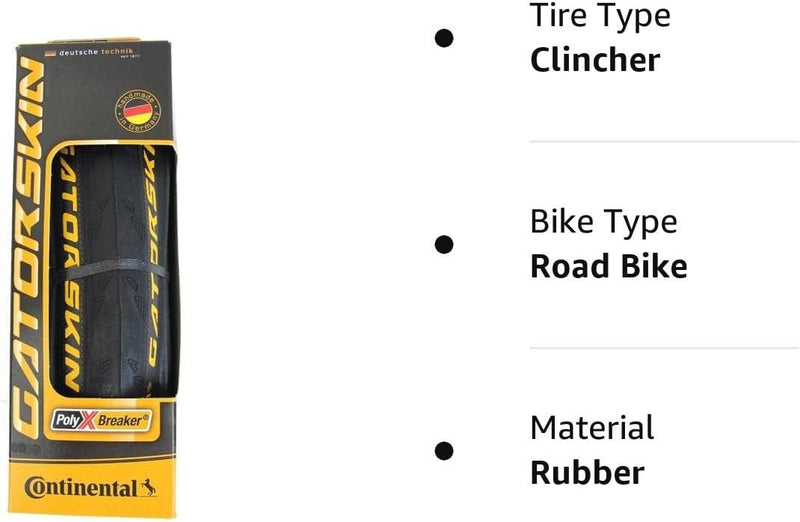 Continental Gatorskin Bike Tire - DuraSkin Puncture & Sidewall Protection, Road Bike Replacement Tire (23c, 25c, 28c, 32c)